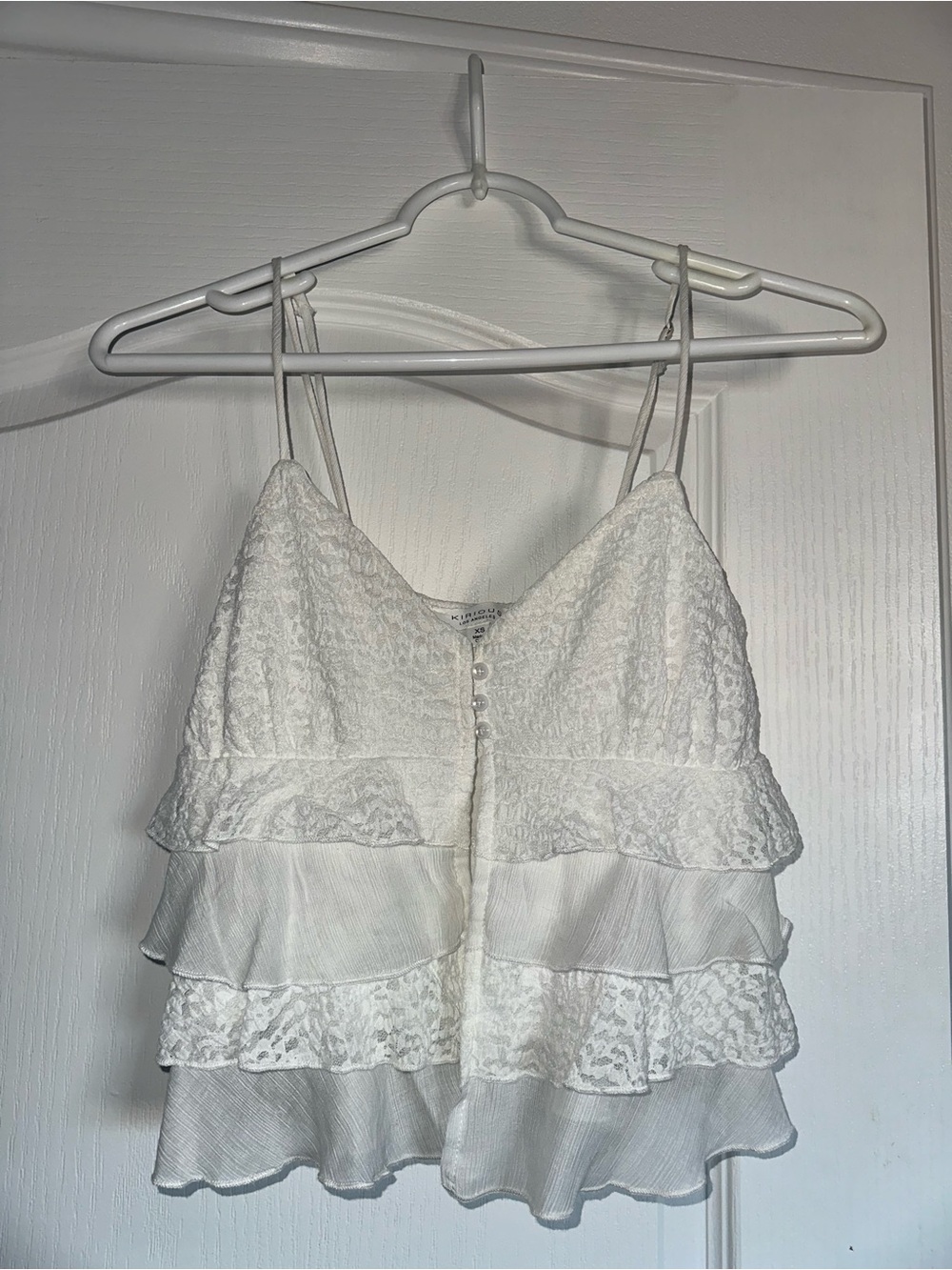 White Tiered Lace Ruffle Cami Tank Top
